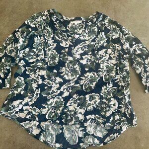 Fun 2 Fun Women's Blouse Floral Green Black White Size 1x